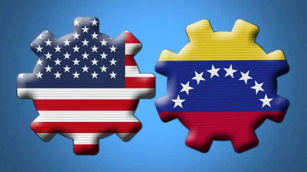 Wenezuela Usa Stany Zjednoczone Ameryki Koła Zębate Flagi Ilustracja — Zdjęcie stockowe