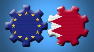 Bahreyn ve Avrupa Birliği Çarkıfelek Vites Bayrakları 3D Görüntü