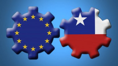 Şili ve Avrupa Birliği Çarkıfelek Vites Bayrakları 3D Görüntü