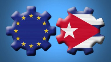 Küba ve Avrupa Birliği Çarkıfelek Vites Bayrakları 3D Görüntü
