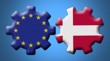 Danimarka ve Avrupa Birliği Çarkıfelek Vites Bayrakları 3D Görüntü