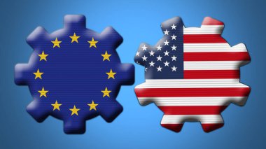 Avrupa Birliği ve Avrupa Birliği Çarkıfelek Vites Bayrakları 3D Görüntü