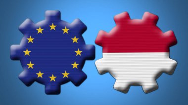 Endonezya ve Avrupa Birliği Çarkıfelek Vites Bayrakları 3D Görüntü