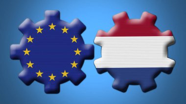 Myanmar Burma ve Avrupa Birliği Çarkıfelek Vites Bayrakları 3D Görüntü