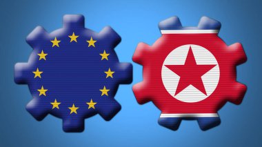 Kuzey Kore ve Avrupa Birliği Çarkıfelek Vites Bayrakları 3D Görüntü