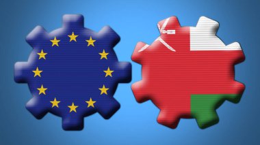 Umman ve Avrupa Birliği Çarkıfelek Vites Bayrakları 3D Görüntü