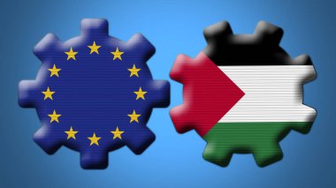 Filistin ve Avrupa Birliği Çarkıfelek Vites Bayrakları 3D Görüntü