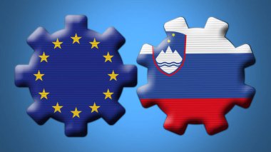 Slovenya ve Avrupa Birliği Çarkıfelek Vites Bayrakları 3D Görüntü