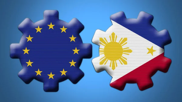 Philippines European Union Wheel Gears Flags Illustration — Stok Foto
