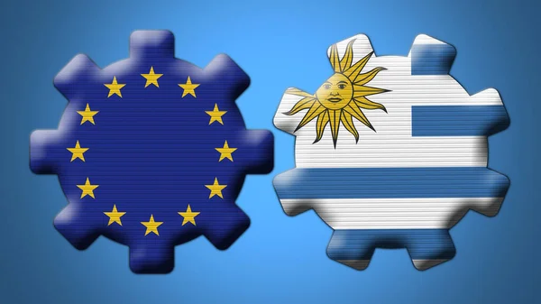 Ουρουγουάη Και Ευρωπαϊκή Ένωση Wheel Gears Σημαίες Εικονογράφηση — Φωτογραφία Αρχείου