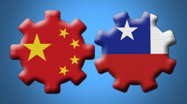 Şili ve Çin Çarkıfelek Vites Bayrakları 3D Görüntü