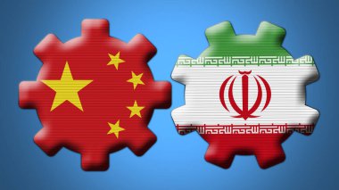 İran ve Çin Çarkıfelek Vites Bayrakları 3D Görüntü