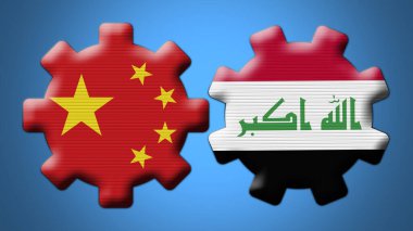 Irak ve Çin Çarkıfelek Vites Bayrakları 3D Görüntü