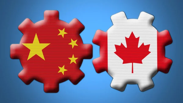 Canada China Wheel Gears Flags Illustration — стокове фото