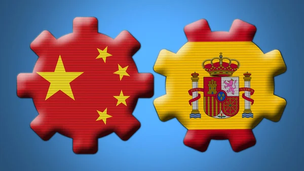 Spanje China Chinese Wielwielen Vlaggen Illustratie — Stockfoto
