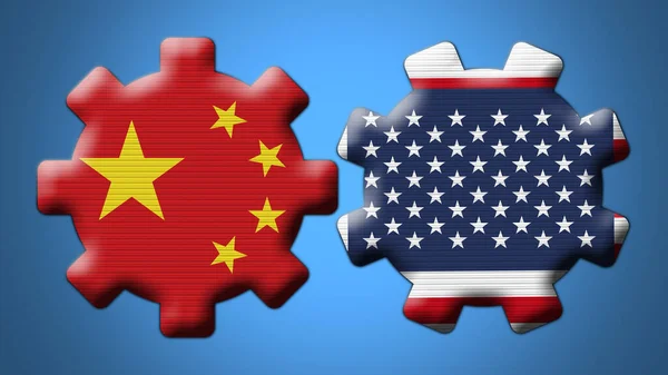 United States America China Chinese Wheel Gears Flags Illustration — стокове фото