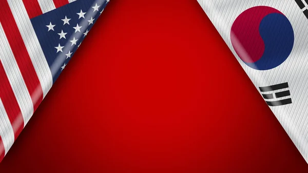 韩国和美国的国旗3D图像演示 — 图库照片