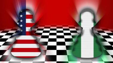 Nijerya ve Amerika Birleşik Devletleri Bayrağı - Satranç tahtası ve Piyon Konsepti 3D İllüstrasyon