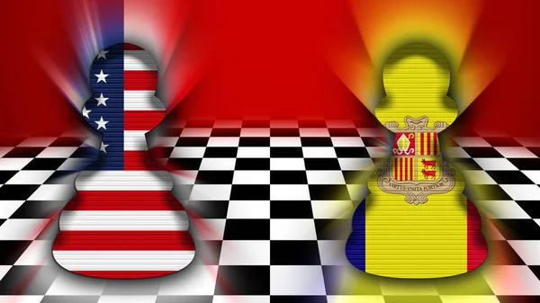 Andorra United States America Flag Chessboard Pawn Concept Illustration — стокове фото