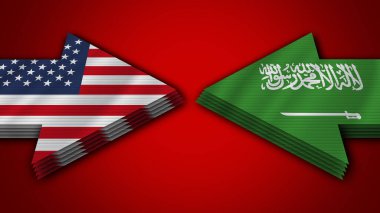 Suudi Arabistan, Amerika Birleşik Devletleri 'ne Karşı. Arrow Bayrakları 3D Görüntü