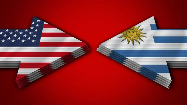 Ουρουγουάη Εναντίον Ηνωμένων Πολιτειών Της Αμερικής Arrow Flags Illustration — Φωτογραφία Αρχείου