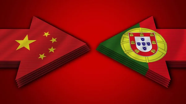 葡萄牙对中国箭旗3D插图 — 图库照片