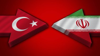 İran Türkiye 'ye Karşı Türk Arrow Bayrakları 3D İllüstrasyon