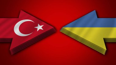 Ukrayna Türkiye 'ye Karşı Türk Bayrakları 3D İllüstrasyon