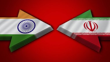 İran Hindistan 'a Karşı Hint Arrow Bayrakları 3D İllüstrasyon