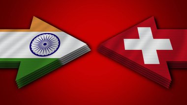 İsviçre Hindistan 'a Karşı Hint Arrow Bayrakları 3D Görüntü