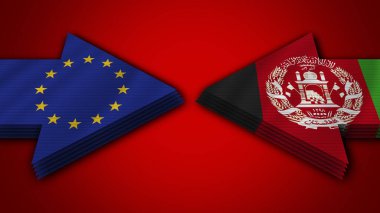 Afganistan, Avrupa Birliği Ok Bayraklarına Karşı 3D İllüstrasyon