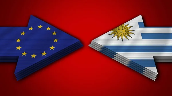 Ουρουγουάη Εναντίον Ευρωπαϊκής Ένωσης Σημαίες Βέλους Εικονογράφηση — Φωτογραφία Αρχείου