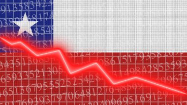Şili bayrağı ve ekonomik ve finansal büyüme çizelgesi - kırmızı neon zigzag çizgisi aşağı 3D İllüstrasyonlar