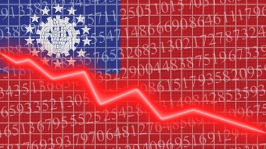 Yeni Zelanda bayrağı ve ekonomik ve finans büyüme çizelgesi - kırmızı neon zigzag çizgisi aşağı 3D İllüstrasyonlar