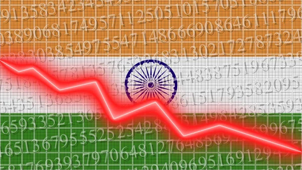 Indien Flagga Och Ekonomisk Och Finansiell Tillväxt Lägesrapport Röd Neon — Stockfoto