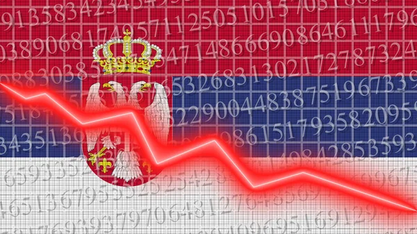 Serbien Flagge Und Fortschrittsbericht Zum Wirtschafts Und Finanzwachstum Rote Neon — Stockfoto