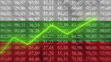 Bulgaristan 'ın mali büyümesi, Ekonomik büyüme, Arkaplan bayrağına karşı okta yükselme, 3D görüntüleme, illüstrasyon