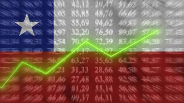 Şili 'deki finansal büyüme, Ekonomik büyüme, Arkaplan bayrağına karşı yukarı ok, 3D görüntüleme, illüstrasyon