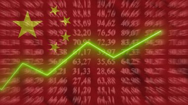 Çin 'deki finansal büyüme, ekonomik büyüme, arkaplan bayrağına karşı yükselen ok, 3D görüntüleme, illüstrasyon