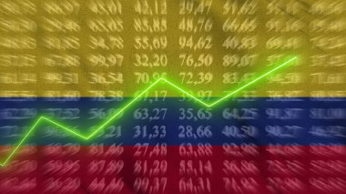 Kolombiya 'daki finansal büyüme, ekonomik büyüme, arkaplan bayrağına karşı okta yükselme, üç boyutlu çizim, illüstrasyon