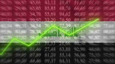 Irak 'taki mali büyüme, Ekonomik büyüme, Arkaplan bayrağına karşı yükselen ok, 3D görüntüleme,