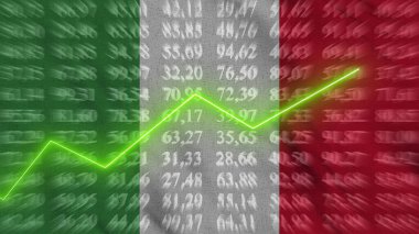 Italy financial growth, Economic growth, Up arrow in the chart against the background flag, 3D rendering, Illustration