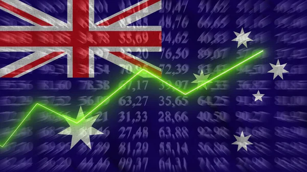 Australia financial growth, Economic growth, Up arrow in the chart against the background flag, 3D rendering, Illustration