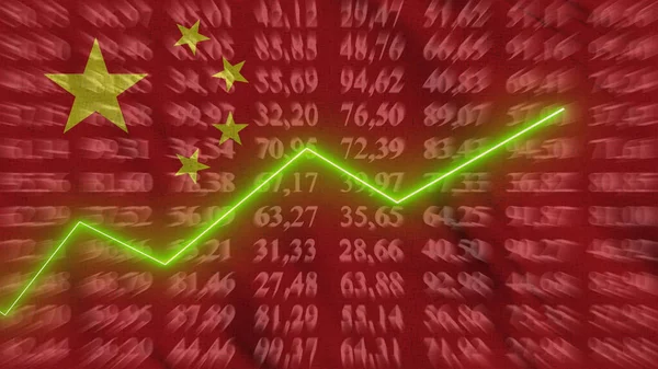 China financial growth, Economic growth, Up arrow in the chart against the background flag, 3D rendering, Illustration