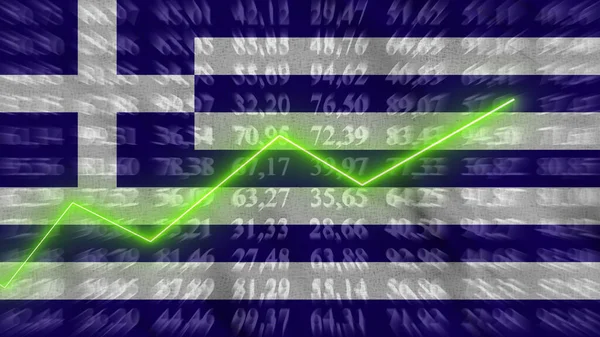 Greece financial growth, Economic growth, Up arrow in the chart against the background flag, 3D rendering, Illustration