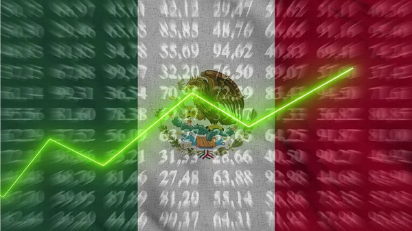 Meksika 'daki finansal büyüme, ekonomik büyüme, arkaplan bayrağına karşı yükselen ok, 3D görüntüleme, illüstrasyon