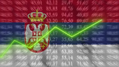 Sırbistan 'ın mali büyümesi, Ekonomik büyüme, Arkaplan bayrağına karşı okta yükselme, 3D görüntüleme, illüstrasyon