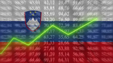 Slovenya 'nın mali büyümesi, Ekonomik büyüme, Arkaplan bayrağına karşı okta yükselme, 3D görüntüleme, illüstrasyon