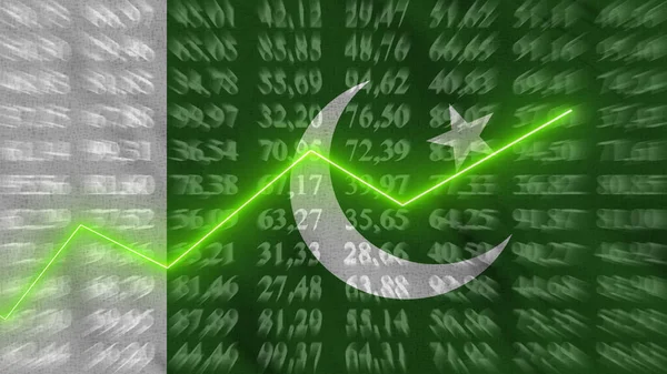 Pakistan financial growth, Economic growth, Up arrow in the chart against the background flag, 3D rendering, Illustration
