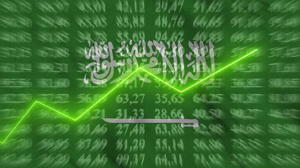 Saudi Arabia financial growth, Economic growth, Up arrow in the chart against the background flag, 3D rendering, Illustration